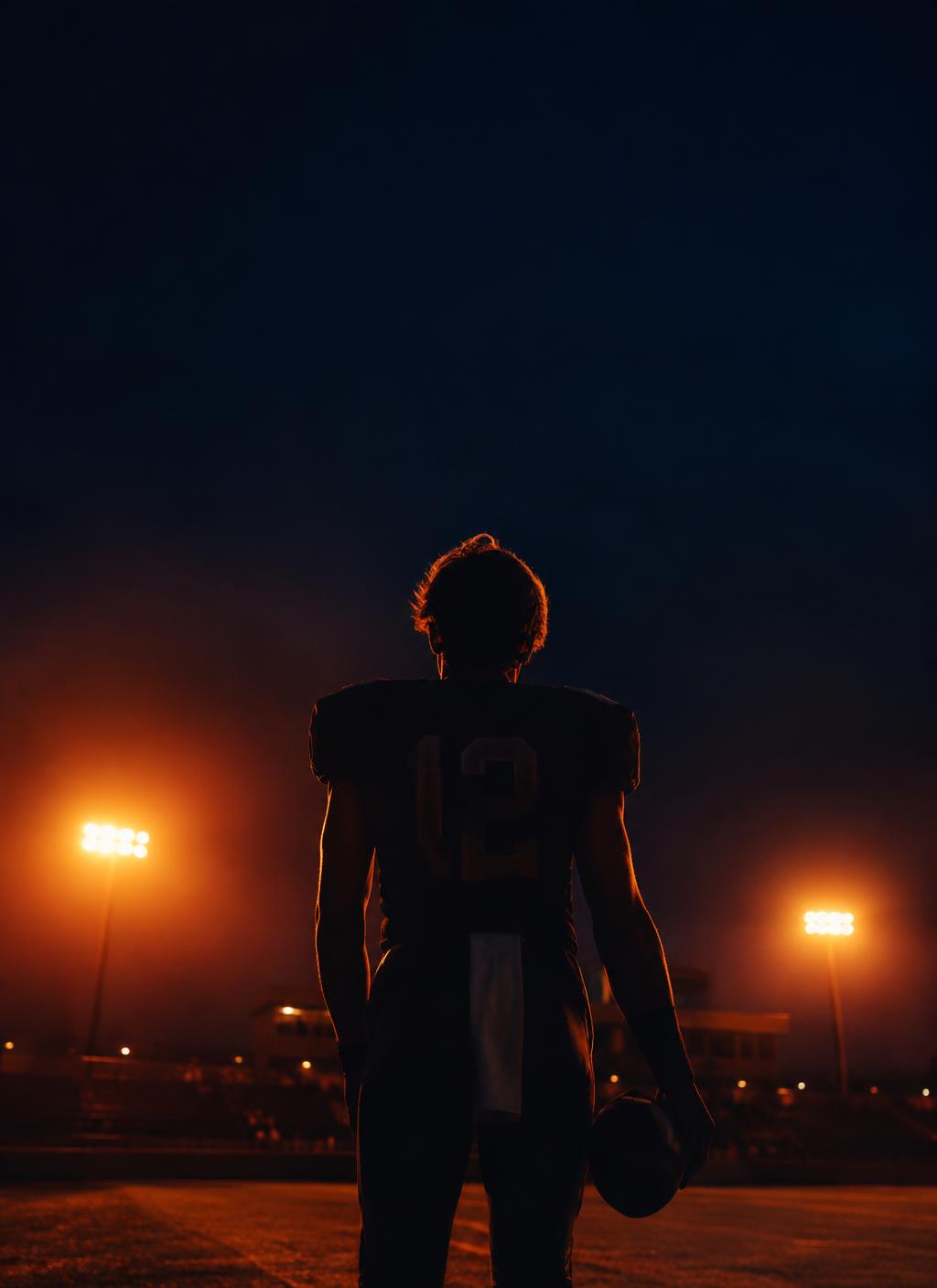 Quarterback under stadium lights